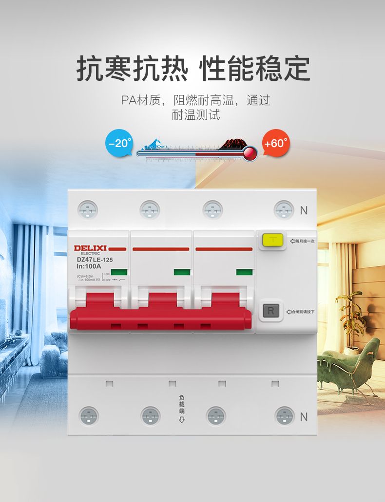 德力西大功率漏電開(kāi)關(guān)DZ47LE 2P-100A/125A D型漏電斷路器 兩相大功率漏電保護(hù)器 2極漏電開(kāi)關(guān)
