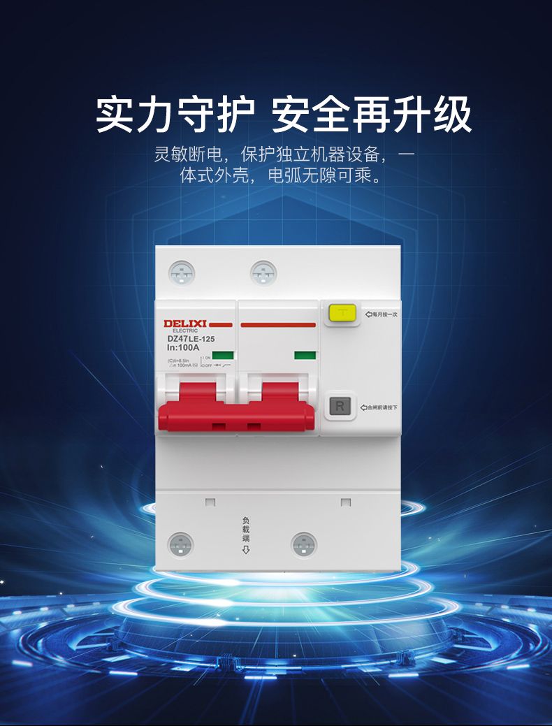 德力西大功率漏電開(kāi)關(guān)DZ47LE 2P-100A/125A D型漏電斷路器 兩相大功率漏電保護(hù)器 2極漏電開(kāi)關(guān)