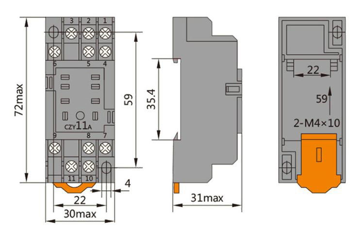 德力西小型中間繼電器CDZ9-62P底座(JQX-13F/2Z) 寬腳繼電器底座(8只腳) 小型大功率中間繼電器底座